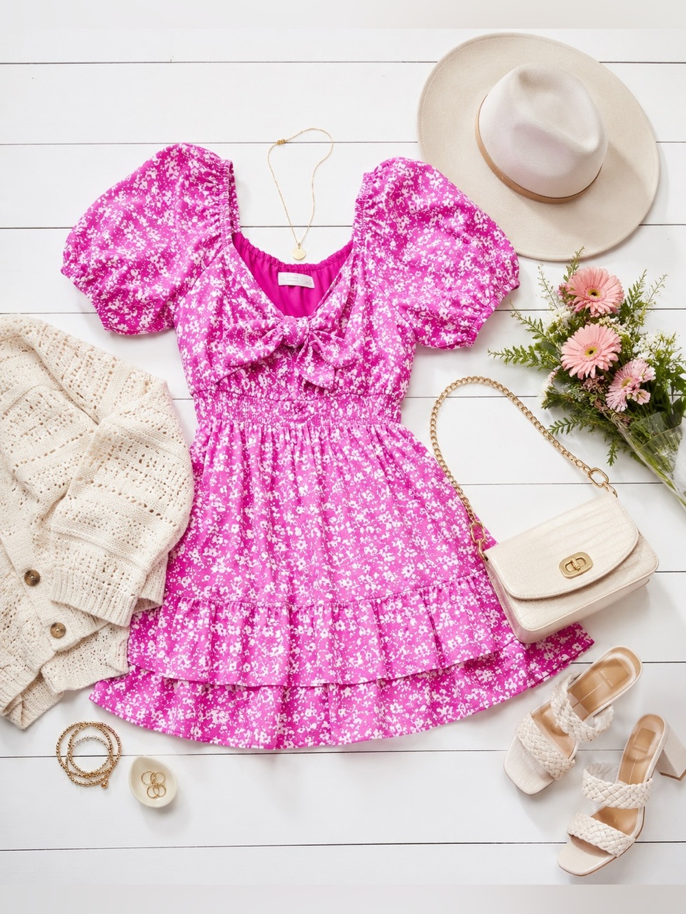 LC Lauren Conrad Pink Floral Print Babydoll Mini Dress Size Large New!